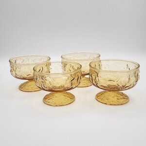 Vintage Anchor Hocking Milano Honey Amber Glass Dessert Bowl/Cup MCM 60's Set 4